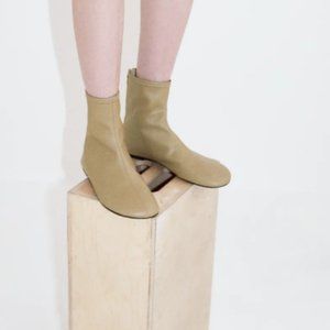 zara round toe low heel leather ankle boots